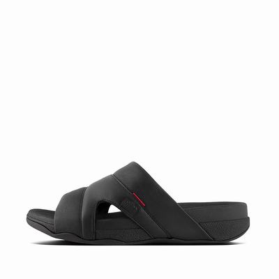 Fitflop Men's FREEWAY Leather Pool Slides Sandals - Black, KO5097328
